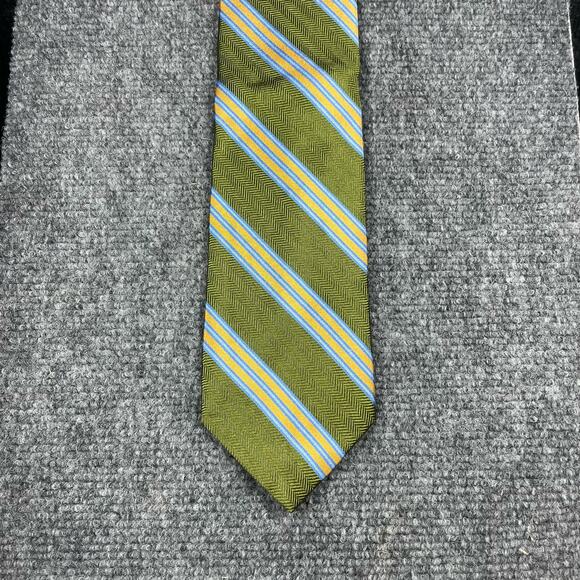 Brooks Brothers Makers REPP Tie Green/Blue/Yellow Stripe 3 1/4"X 58 3/4" Silk - Picture 1 of 9